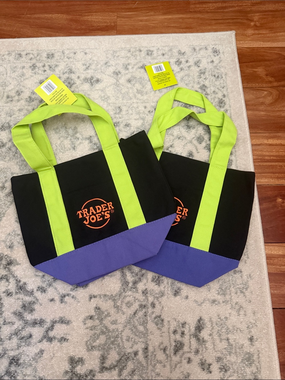 Trader Joes - Black & Lime Green Canvas Tote with Purple $20 each one